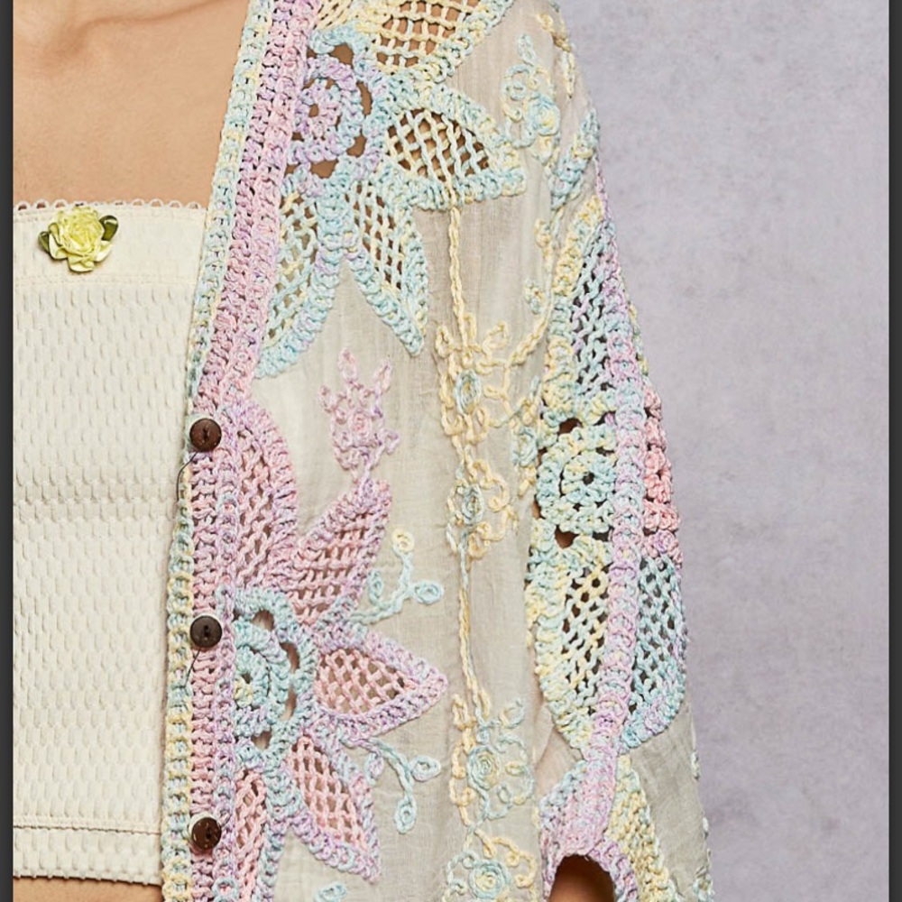POL Pastel Multi-Color Crocheted Cardigan - Picture 4 of 5